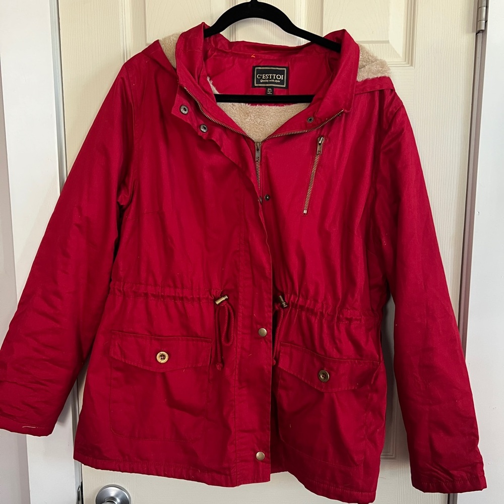 Red faux fur lined jacket